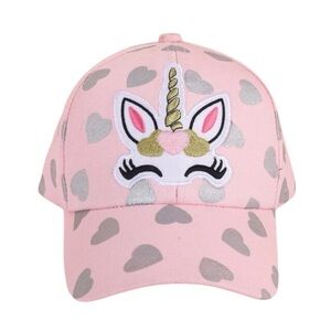 New Unicorn Pink & Silver Glitter‎ Hearts Kids Baseball Cap Hat.         H